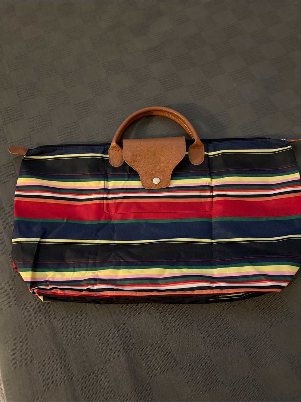 Multicolor Stripe Travel Tote - Navy & Red
